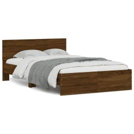 Bedframe with Headboard and LED Brown Oak 140x190cm