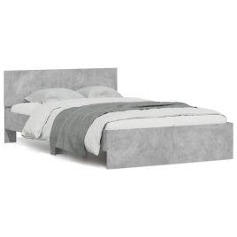 Bedframe with Headboard and LED Concrete Grey 120x190cm Small Double