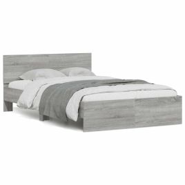 Bedframe with Headboard and LED Grey Sonoma 120x190cm Small Double