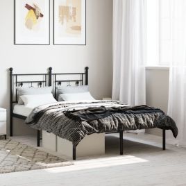 Metal Bed Frame with Headboard Black 120x190 cm Small Double