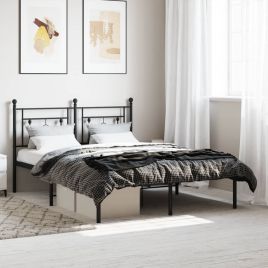 Metal Bed Frame with Headboard Black 140x190 cm