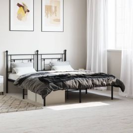 Metal Bed Frame with Headboard Black 160x200 cm