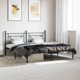Metal Bed Frame with Headboard Black 183x213 cm