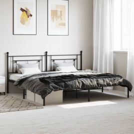 Metal Bed Frame with Headboard Black 200x200 cm