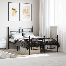 Metal Bed Frame with Headboard and Footboard Black 120x200 cm