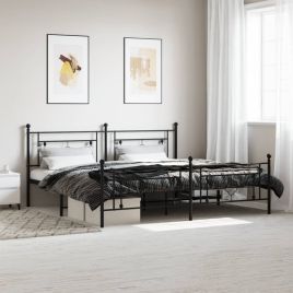 Metal Bed Frame with Headboard and Footboard Black 200x200 cm