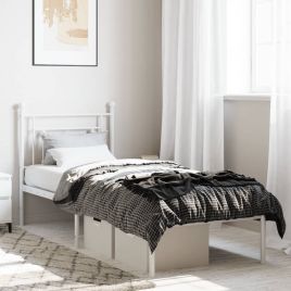 Metal Bed Frame with Headboard White 80x200 cm