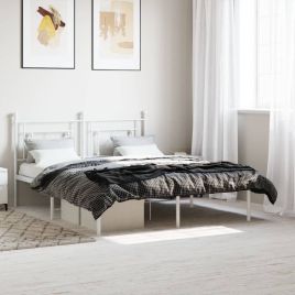 Metal Bed Frame with Headboard White 150x200 cm King Size