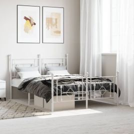 Metal Bed Frame with Headboard and Footboard White 140x200 cm