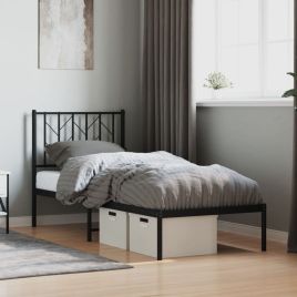 Metal Bed Frame with Headboard Black 75x190 cm Small Single