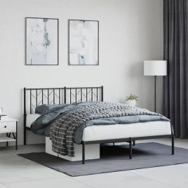Metal Bed Frame with Headboard Black 140x190 cm