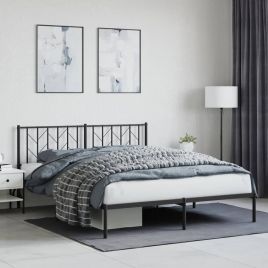 Metal Bed Frame with Headboard Black 160x200 cm