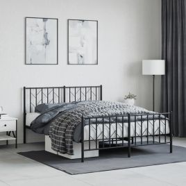 Metal Bed Frame with Headboard and Footboard Black 135x190 cm Double