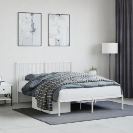 Metal Bed Frame with Headboard White 135x190 cm Double