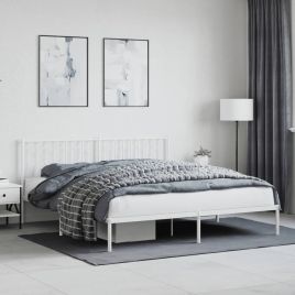 Metal Bed Frame with Headboard White 183x213 cm