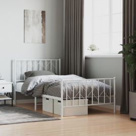 Metal Bed Frame with Headboard and FootboardÂ White 100x200 cm