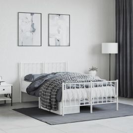 Metal Bed Frame with Headboard and FootboardÂ White 120x200 cm