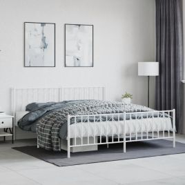 Metal Bed Frame with Headboard and FootboardÂ White 183x213 cm
