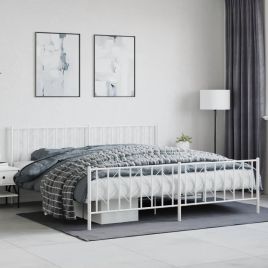 Metal Bed Frame with Headboard and FootboardÂ White 200x200 cm