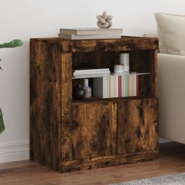 Sideboard with LED Lights Smoked Oak 60.5x37x67 cm