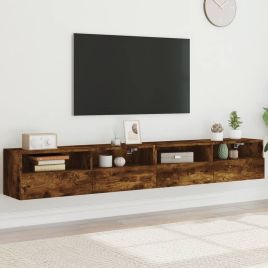 TV Wall Cabinets 2 pcs Smoked Oak 100x30x30 cm Engineered Wood
