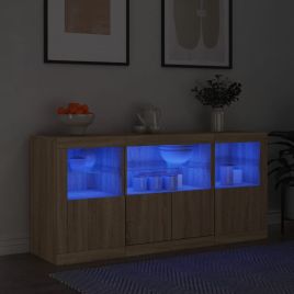 Sideboard with LED Lights Sonoma Oak 142.5x37x67 cm