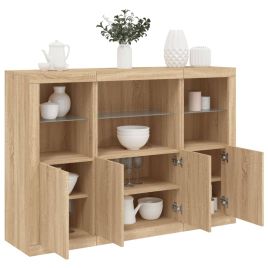 Sideboards with LED Lights 3 Pieces Sonoma Oak Engineered Wood