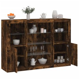 Sideboards with LED Lights 3 Pieces Smoked Oak Engineered Wood