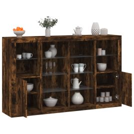 Sideboards with LED Lights 3 Pieces Smoked Oak Engineered Wood
