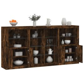 Sideboard with LED Lights Smoked Oak 202x37x100 cm