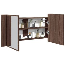 LED Bathroom Mirror Cabinet Brown Oak 90x12x45 cm Acrylic