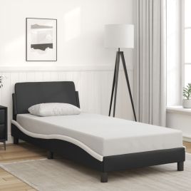Bedframe Black and White 90x190cm Single Faux Leather