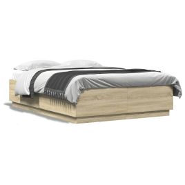 Bed Frame with LED Lights Sonoma Oak 160x200 cm Engineered Wood