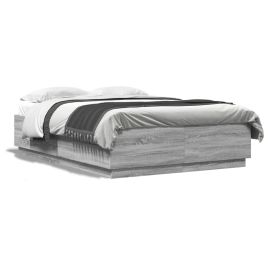 Bed Frame with LED Lights Grey Sonoma 140x200 cm Engineered Wood