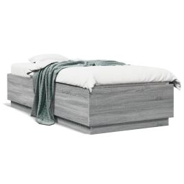 Bed Frame with LED Lights Grey Sonoma 90x200 cm Engineered Wood