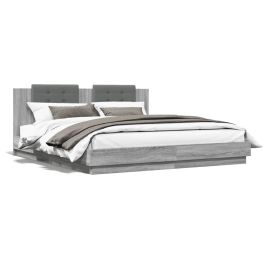 Bed Frame with Headboard Grey Sonoma 200x200cm Engineered Wood