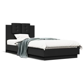 Bed Frame with Headboard Black 100x200 cm Engineered Wood