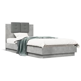 Bed Frame with Headboard and LED Lights Concrete Grey 100x200 cm