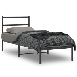 Metal Bed Frame with Headboard Black 80x200 cm