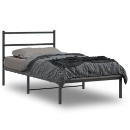 Metal Bed Frame with Headboard Black 107x203 cm