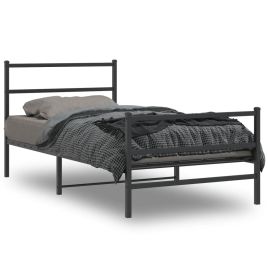Metal Bed Frame with Headboard and Footboard Black 100x200 cm