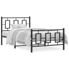 Metal Bed Frame with Headboard and Footboard Black 100x200 cm