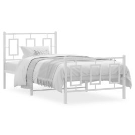 Metal Bed Frame with Headboard and Footboard White 90x200 cm