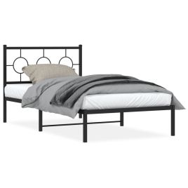 Metal Bed Frame with Headboard Black 100x200 cm
