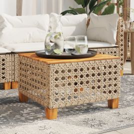 PAVALE Garden Table 55x55x36 cm Poly Acacia Wood Rattan - Beige