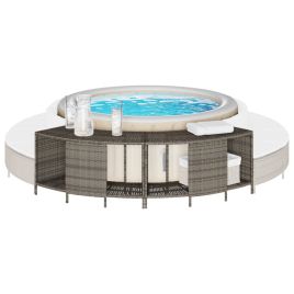THLWOD Storage Shelves for Hot Tub 2 pcs Poly Rattan - Grey