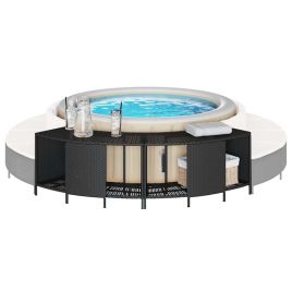 THLWOD Storage Shelves for Hot Tub 2 pcs Poly Rattan - Black