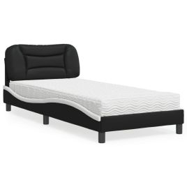 Bed with Mattress Black and White 90x190cm Single Faux Leather