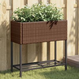 Garden Planters with Shelf 2 pcs Brown 70x28x70 cm Poly Rattan