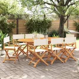 8 Piece Folding Garden Chairs Cream White Fabric
